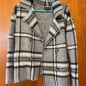 Rachel Zoe Gray and Black Plaid Pea Coat
